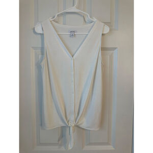 Women's Nine West White Button Front Tie Front Tank Top M